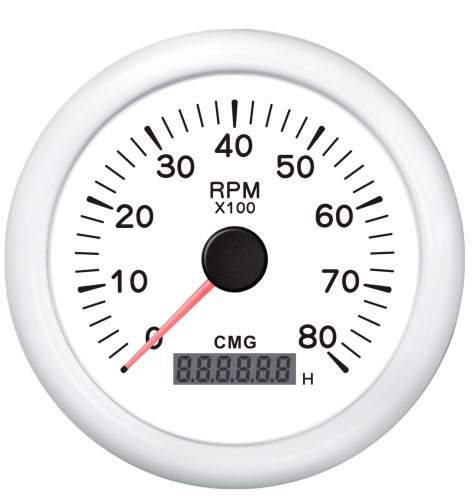 Тахометр для ПЛМ со счетчиком часов белый (0-8000RMP)